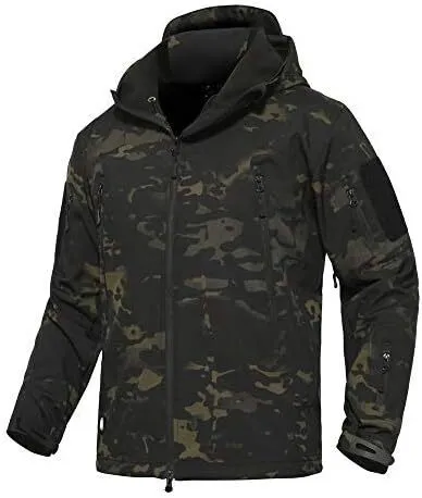 Men's Outdoor Waterproof Soft Shell Hooded Military Tactical Jacket