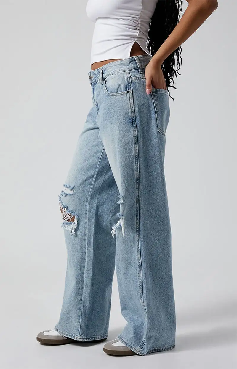 PacSun Casey Ripped Knee Low Rise Baggy Jeans Medium Indigo