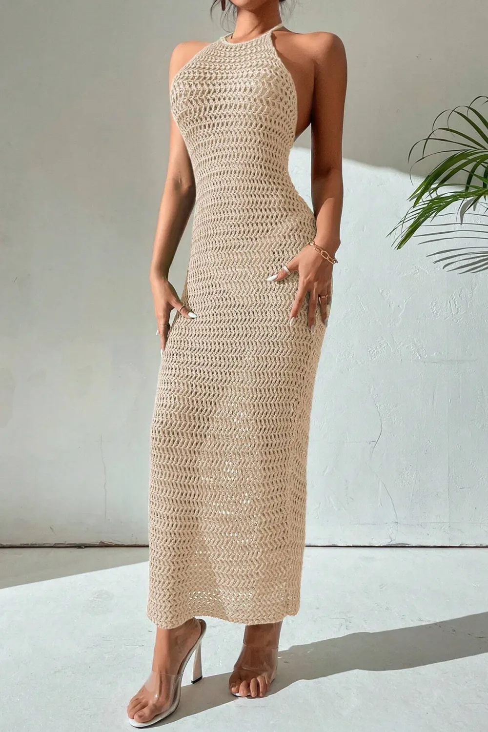 Crochet Backless Halter Neck Bodycon Dress