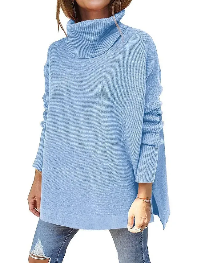 Women's Sweater Pullover Jumper Criss Cross Knitted Solid Color Stylish Casual Long Sleeve Regular Fit Sweater Cardigans V Neck Fall Winter Blue Purple Pink / Holiday / Going out