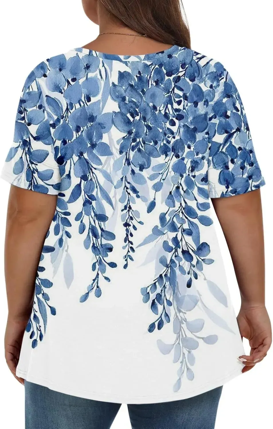 Plus Size Tops for Women Dressy Short Sleeve V Neck Shirts for Women Summer Tops for Women 2024 Floral Print Top