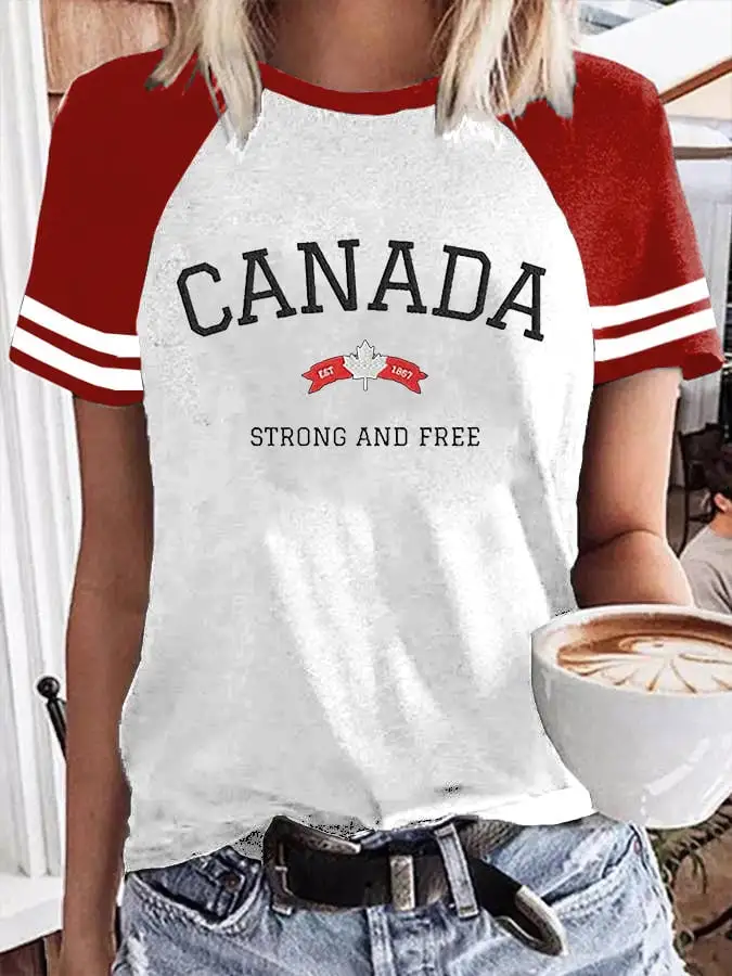 Women’s Canada Strong And Free Print Short Sleeve Casual T-Shirt