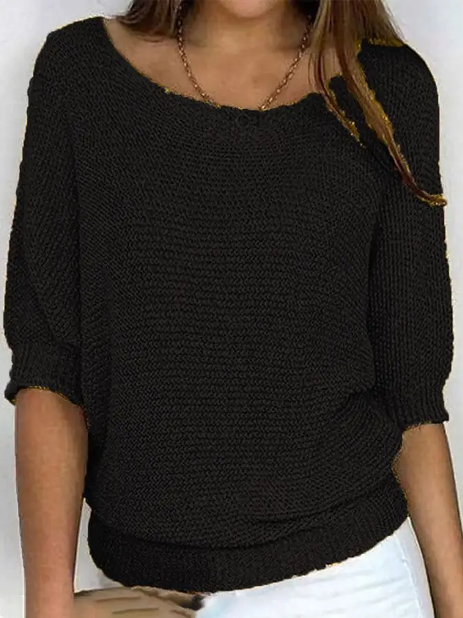 Women's solid color casual loose three-quarter sleeve sweater