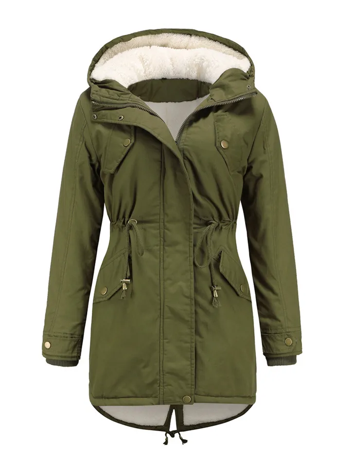 Women's Winter Jacket Winter Coat Parka Hoodie Jacket Outdoor Work Daily Winter Fall Regular Coat Regular Fit Windproof Warm Casual Jacket Long Sleeve Solid Color Full Zip Fleece Lined Navy Green