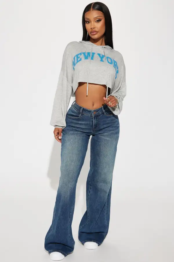 Better In New York Cropped Hoodie - Heather Grey