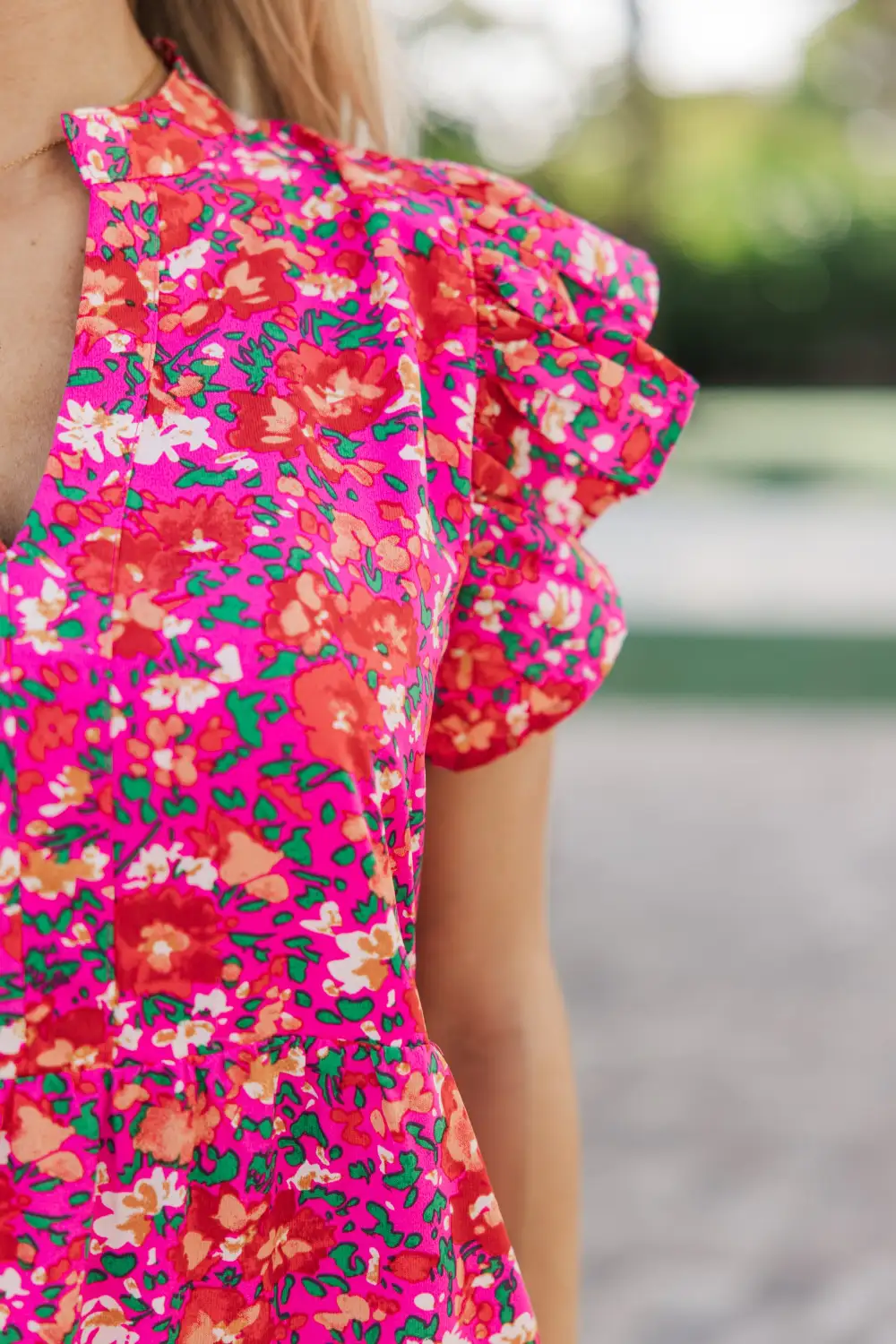 Make It Your Own Fuchsia Pink Floral Tiered Dress