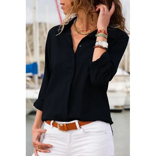 Women's Blouse Shirt Plain Shirt Collar Business Basic Elegant Tops Blue Yellow Gray