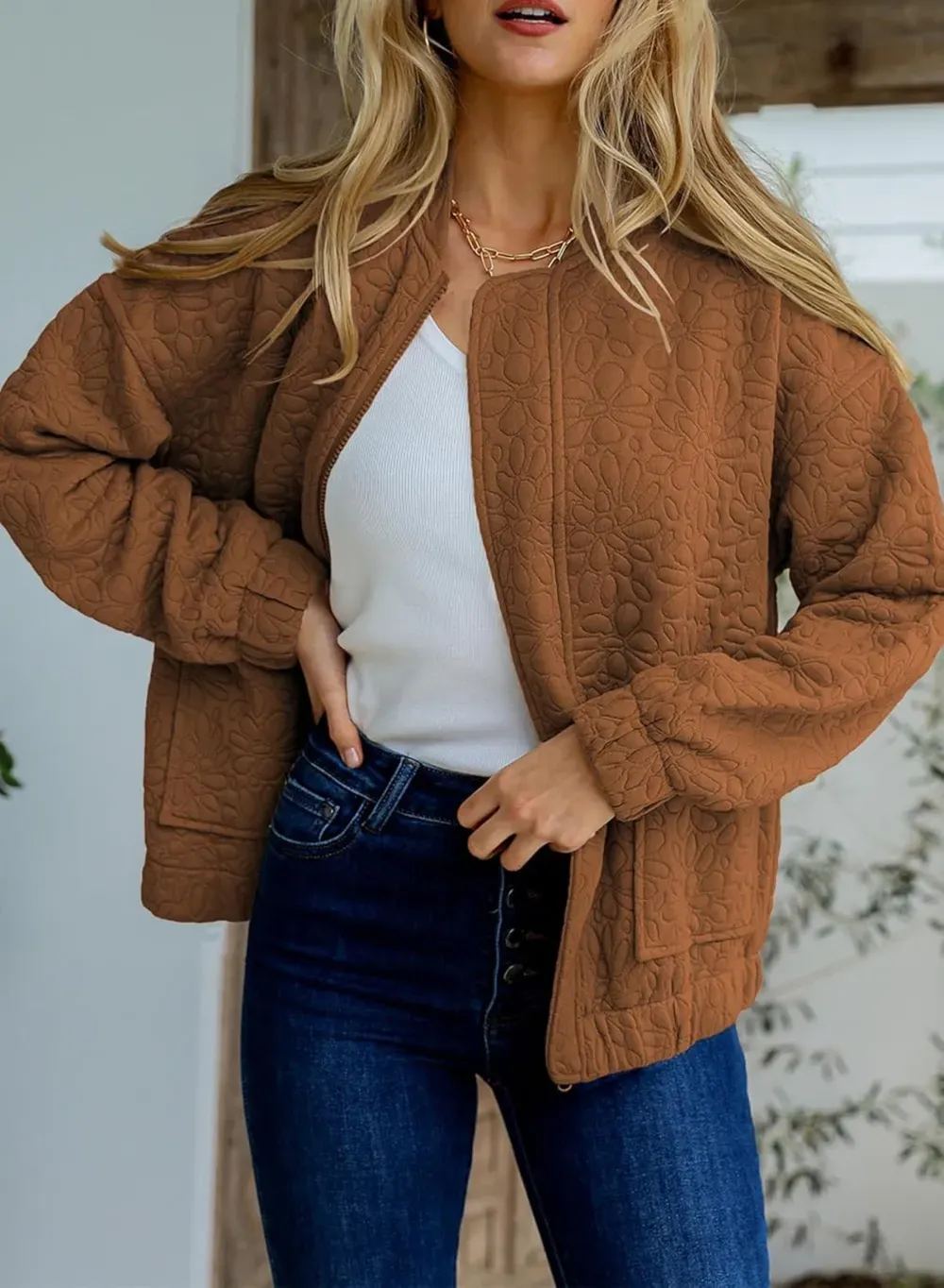 Jackets for Women Spring Fashion 2025 Cute Jacquard Coats Lightweight Zip Up Jackets Dressy Casual