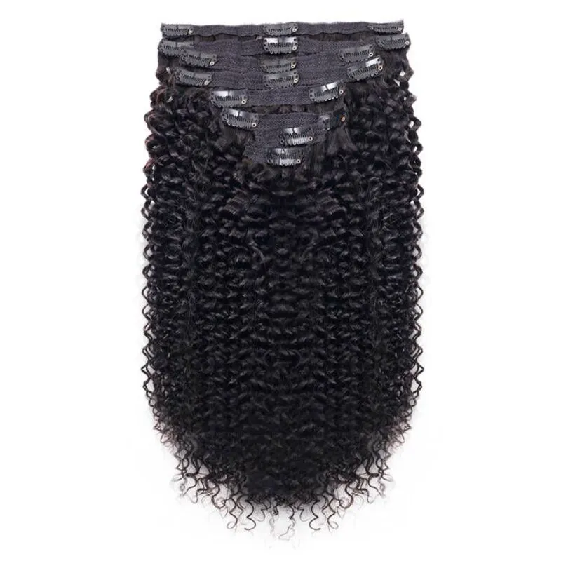 3C/4A Kinky Curly Clip In Hair Extensions For Black Women Remy Human Hair 8pcs With 18 Clips