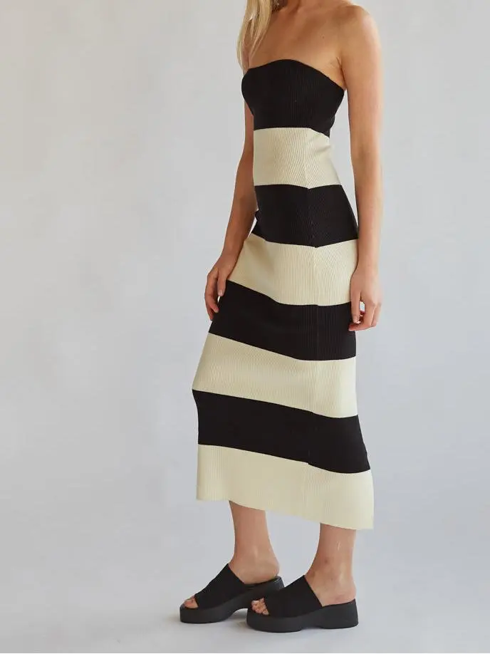 Nikki Striped Knit Midi Tube Dress