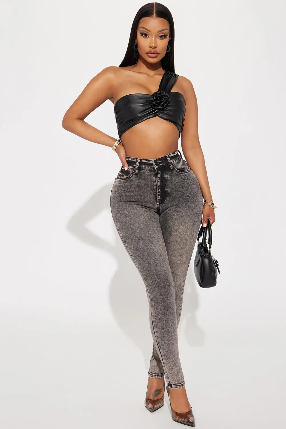 Let's Get Drinks Faux Leather Top - Black