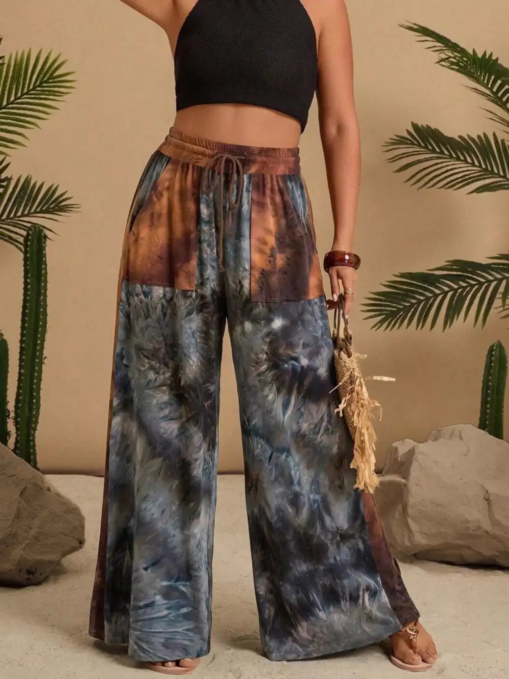 Full Size Tie Dye Wide Leg Pants Plus Size