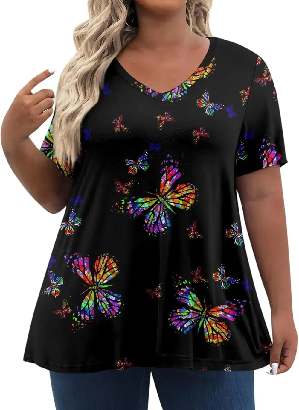 Plus Size Tops for Women Dressy Short Sleeve V Neck Shirts for Women Summer Tops for Women 2024 Floral Print Top