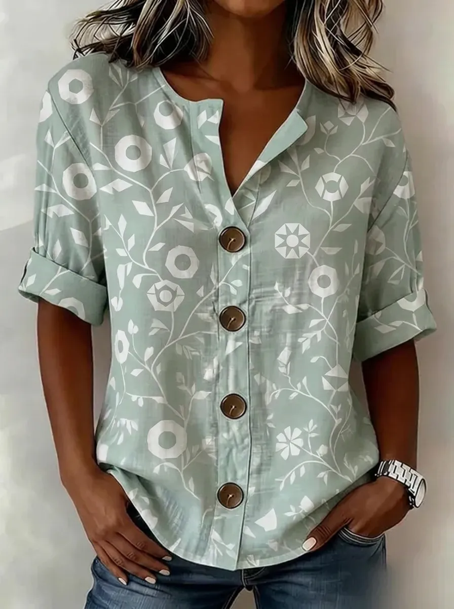 Women's Nashville Floral Geometric Printed Button-Down Shirt