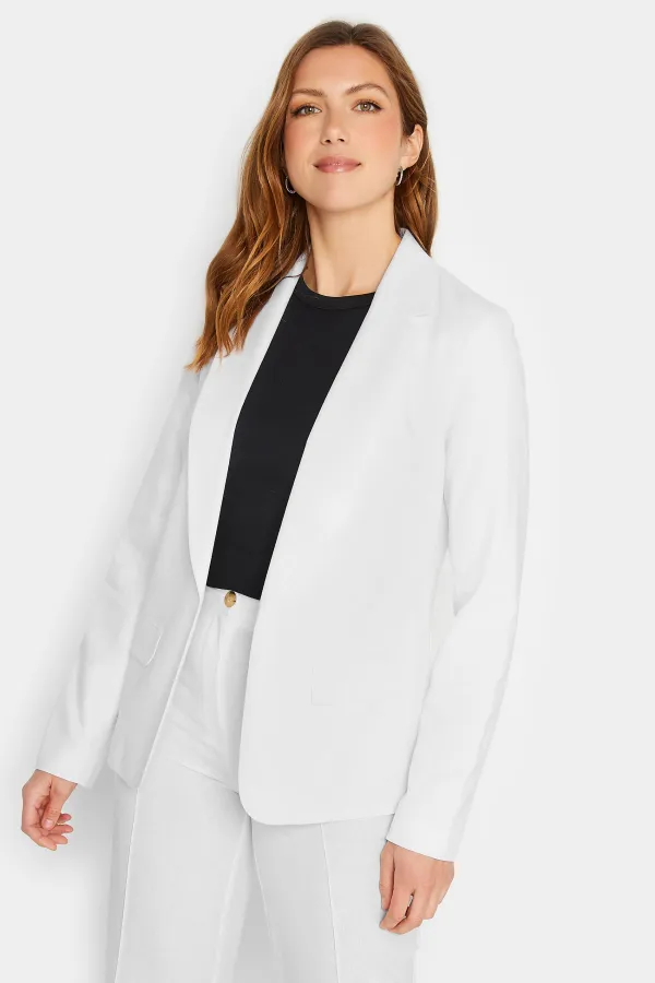 LTS Tall White Linen Blazer Jacket