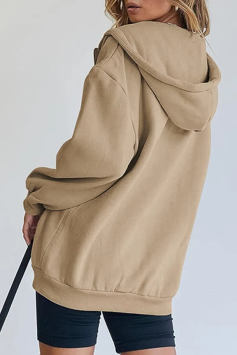 Women's Cute Hoodies Teen Girl Fall Jacket Oversized Sweatshirts Casual Drawstring Zip Up Y2K Hoodie with Pocket
