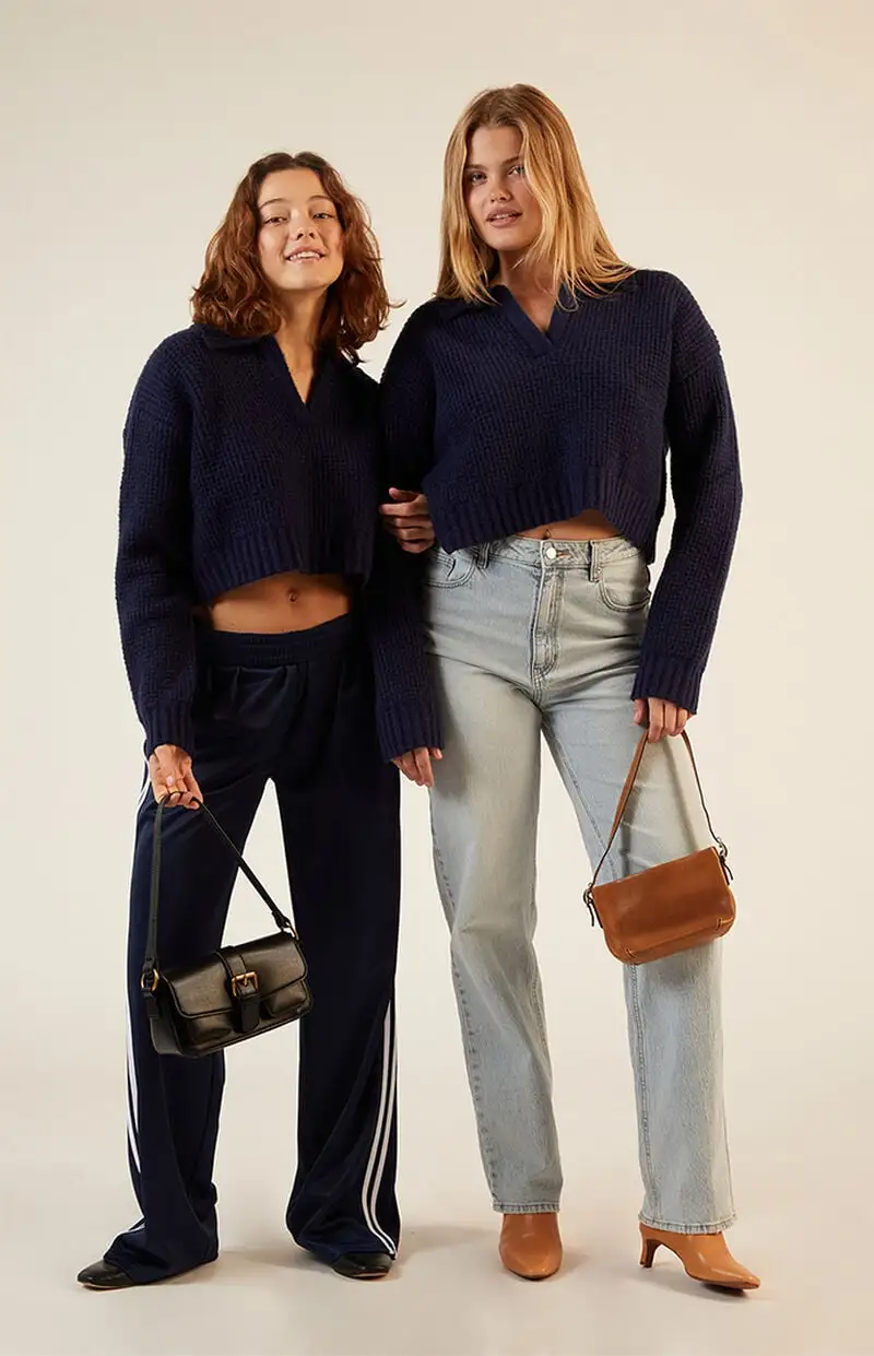 LA Hearts Gabriela Waffle Knit Collared Sweater