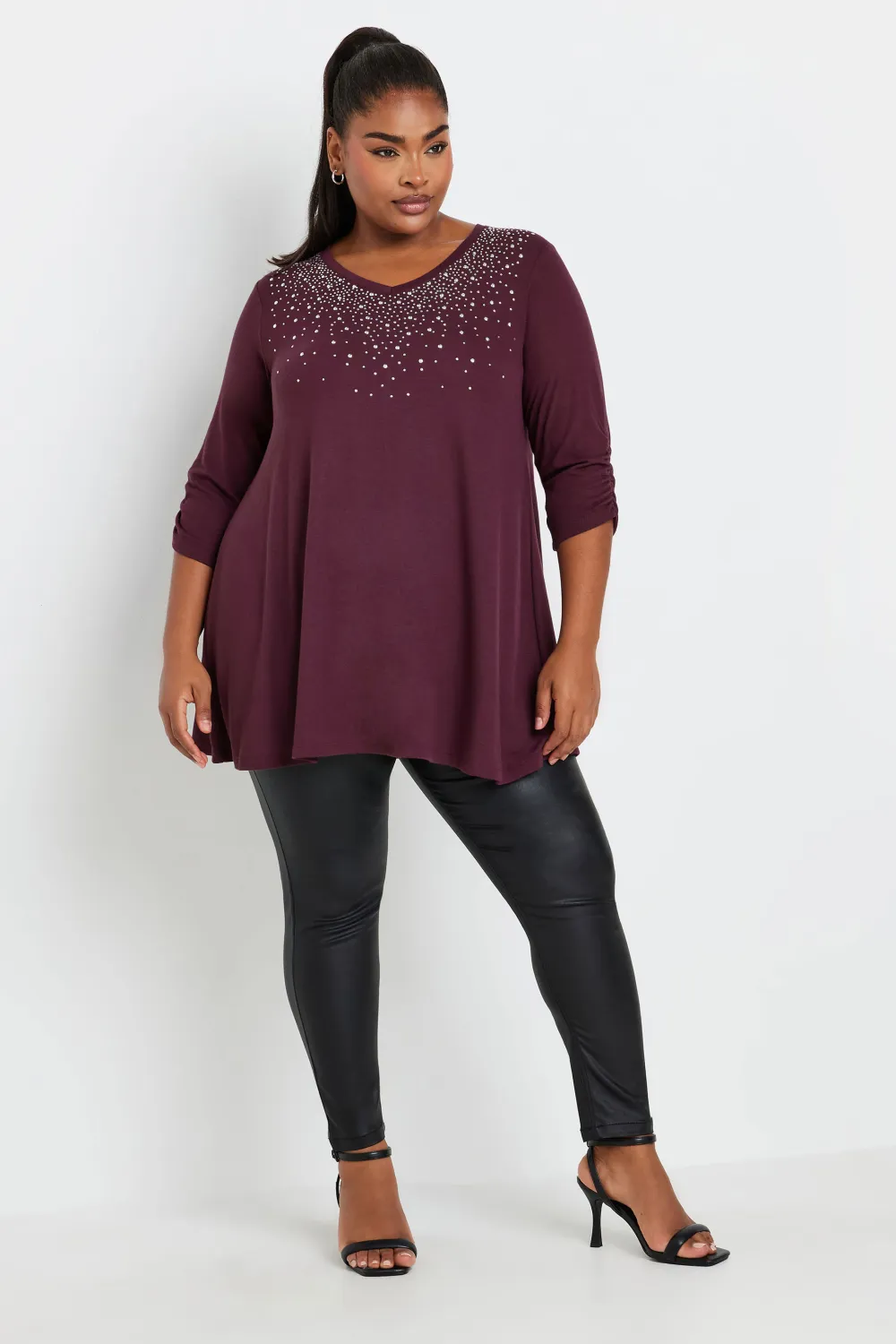 YOURS Curve Purple Diamante Stud Swing Top