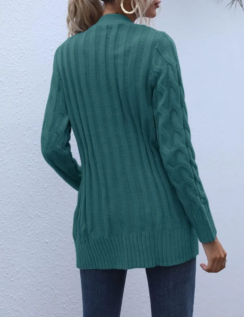 MEROKEETY Women's 2024 Fall Long Sleeve Cable Knit Sweater Open Front Cardigan Button Loose Outerwear
