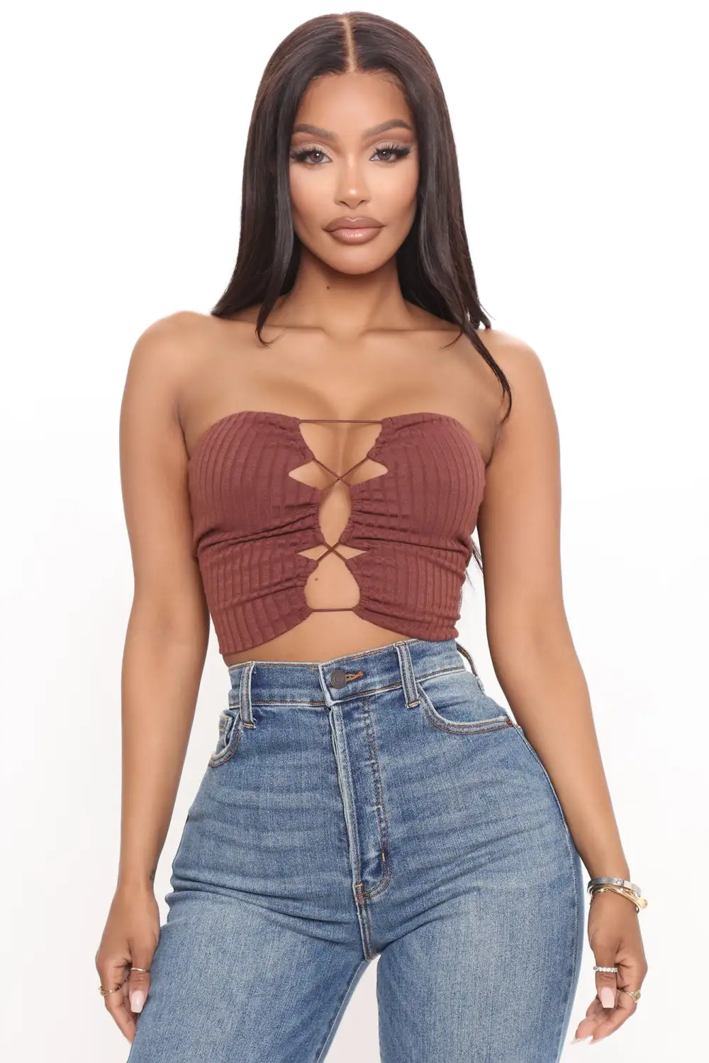 Felt Cute Might Delete Tube Top - Brown
