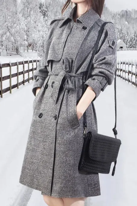 Houndstooth Front Tie Lapel Coat