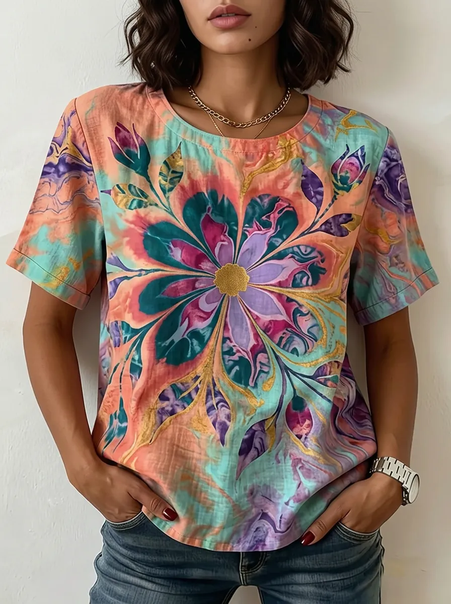 Women's Nashville Floral Tie-Dye Printed T-shirt