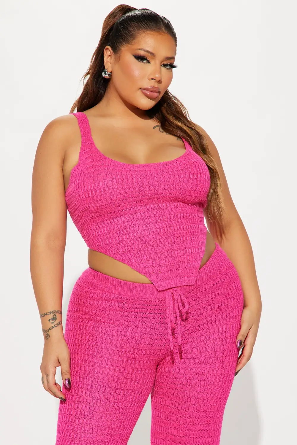 Carol Crochet Pant Set - Fuchsia