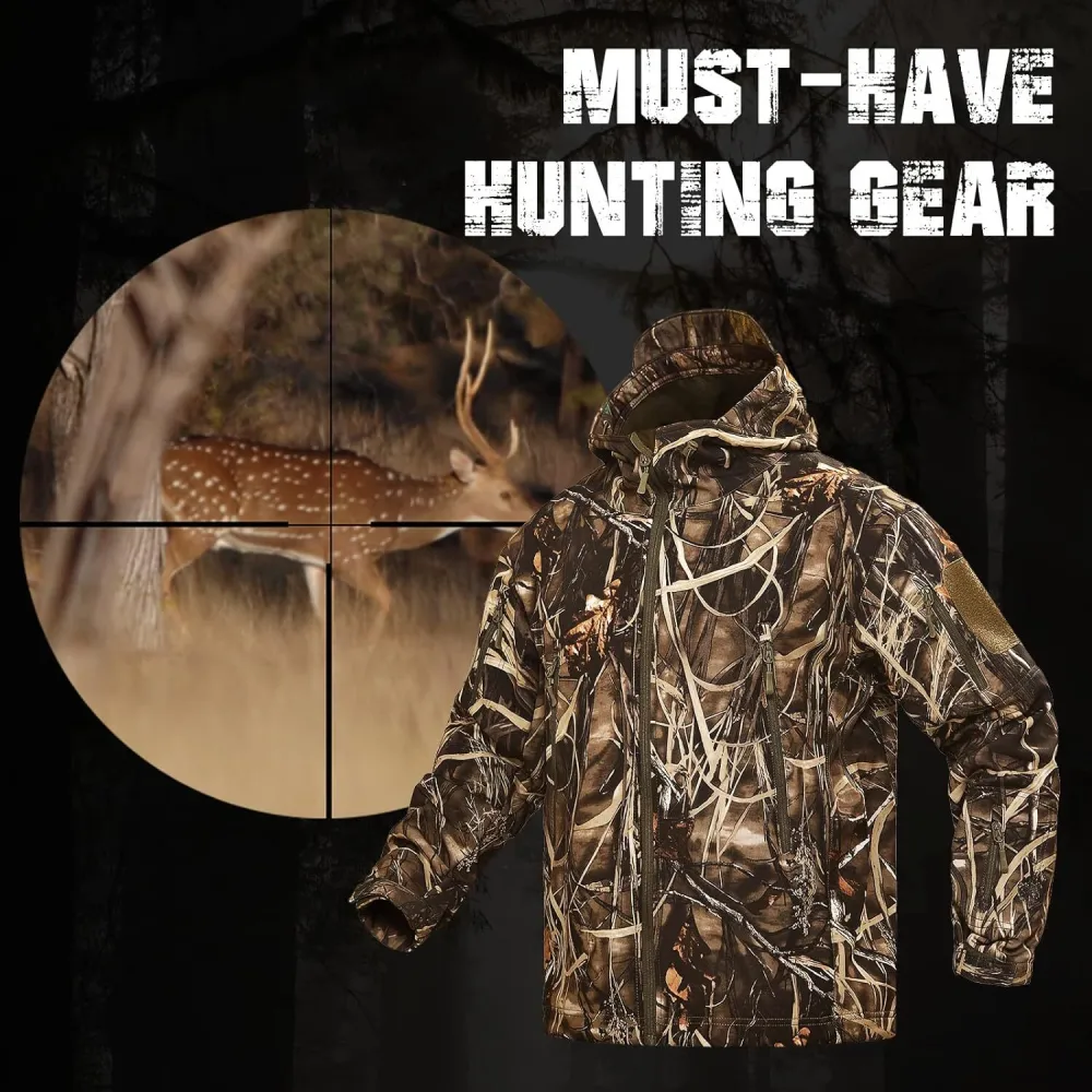 Hunting Jacket for Men Quiet Hunting Camouflage Clothing Hoodie Camo Coat Water-Repellent Windproof