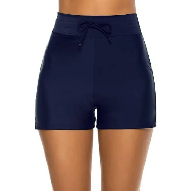 Women's Swimwear Bikini Bottom Swim Shorts Normal Swimsuit Drawstring Solid Color Black Navy Blue Bathing Suits Sports Beach Wear Summer
