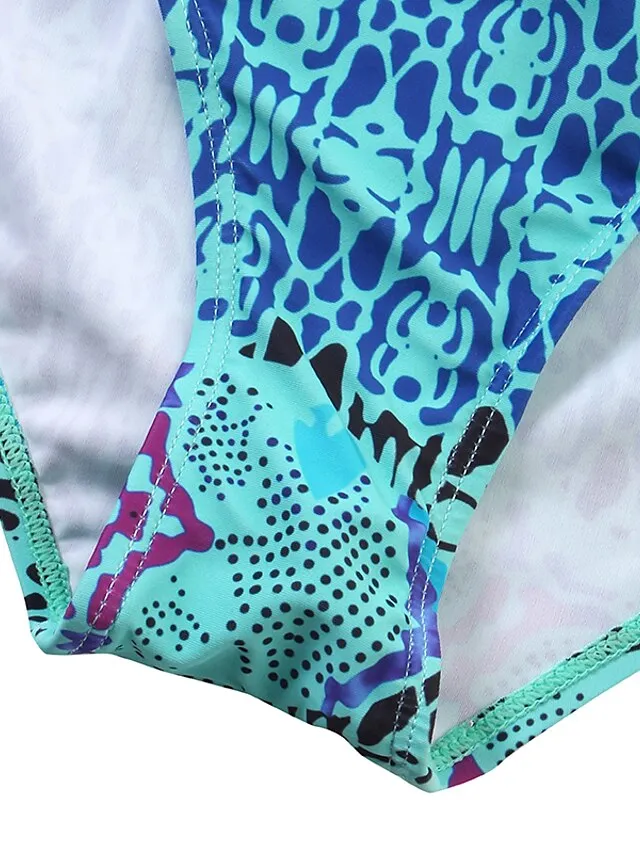 Women's Swimwear Tankini 2 Piece Normal Swimsuit 2 Piece Modest Swimwear Open Back Printing Color Block Blue Camisole Strap Bathing Suits New Vacation Fashion