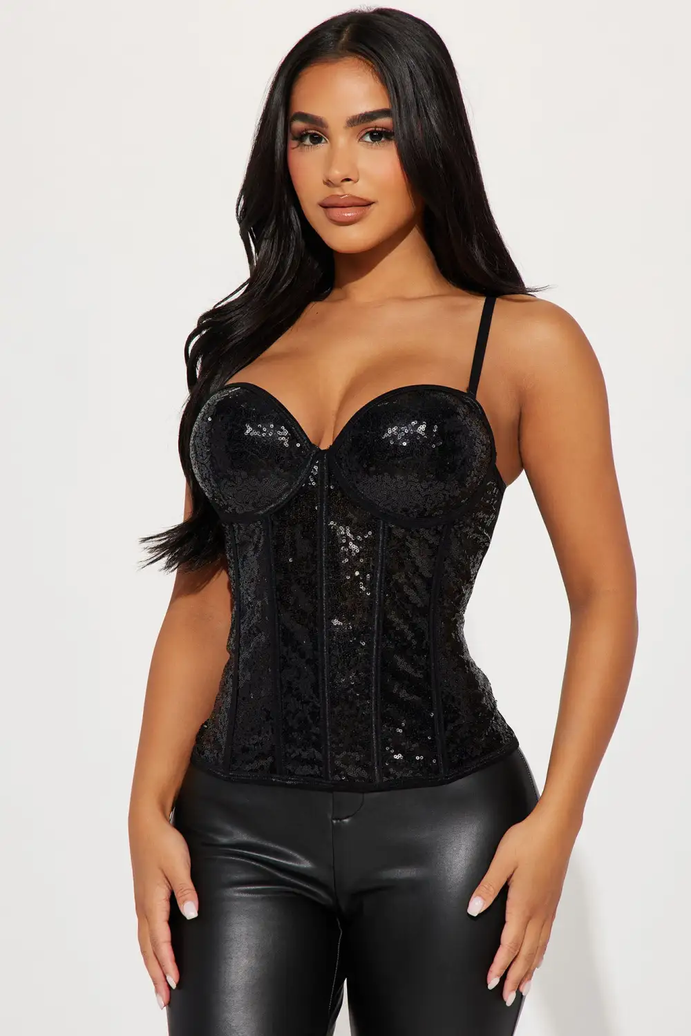 Shine All Night Mesh Corset Top - Black