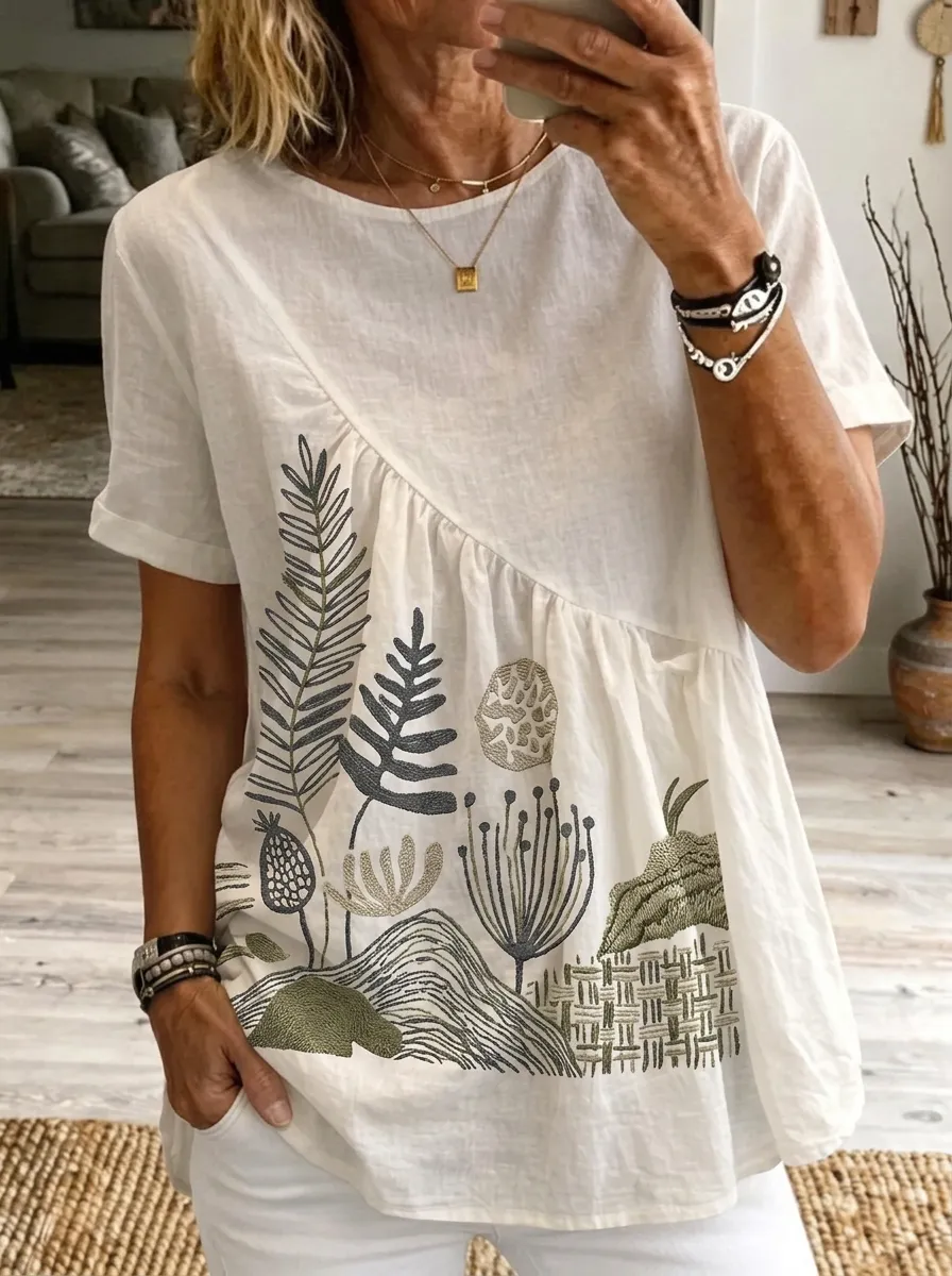 Women's Nashville Botanical Fern Printed Asymmetric Top