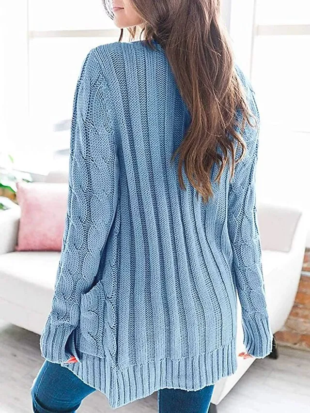 Spring Outfits - Women's Sweater Cardigans & T-Shirt & Scarf Set Cable-Knit Buttoned Cardigan with Pockets and Blouse T shirt Tee Basic