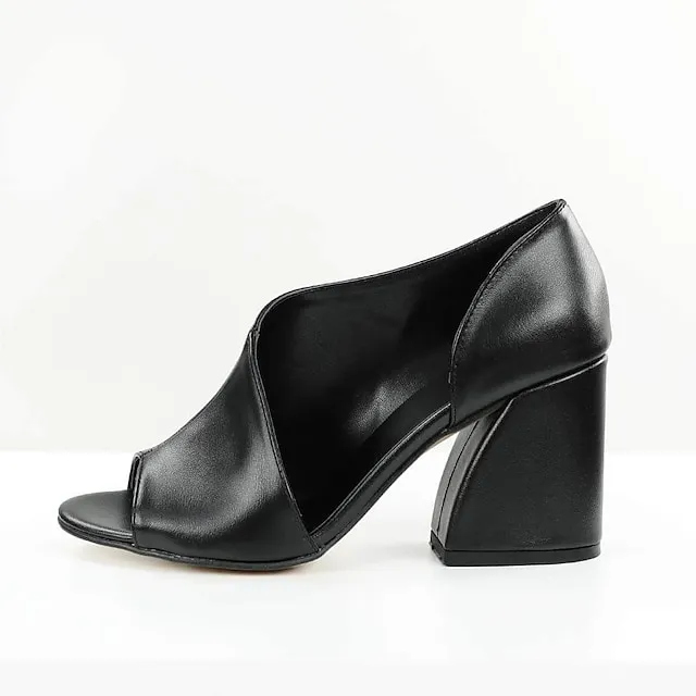 Women's Sandals Block Heel Sandals Plus Size Party Outdoor Office Summer Block Heel Low Heel Chunky Heel Peep Toe Elegant Casual Minimalism Walking Shoes PU Leather Loafer Solid Colored Dark Brown