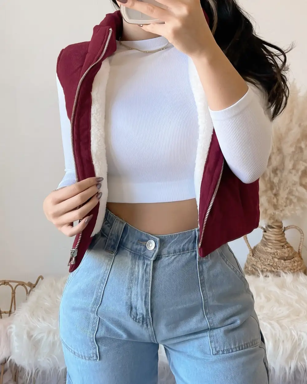 RESTOCKED! CABIN CUTIE FUR LINED CORDUROY PUFFER VEST (BLACK)