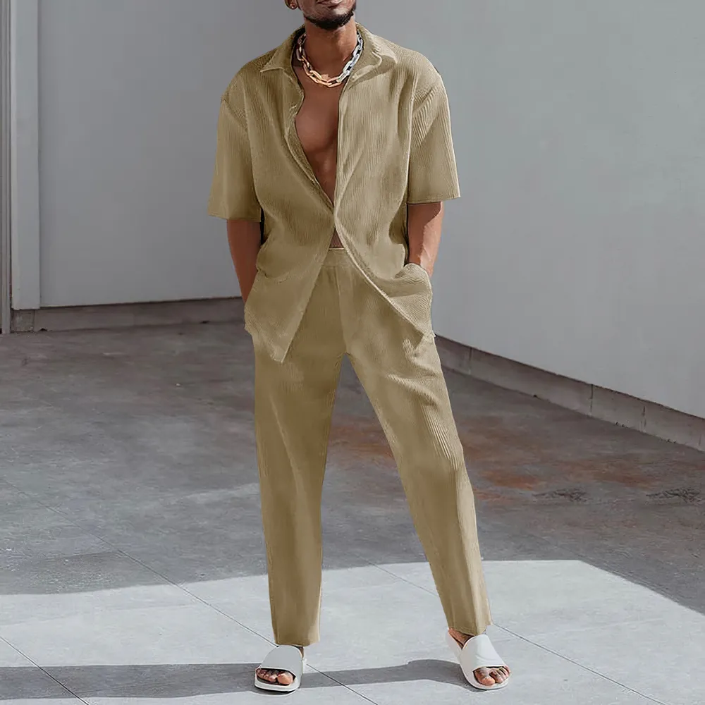 Tiboyz White Outfits Short Sleeve Shirt And Pants Two Piece Set