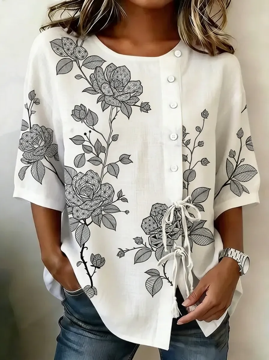 Women's Nashville Floral Geometric Printed Button-up Top