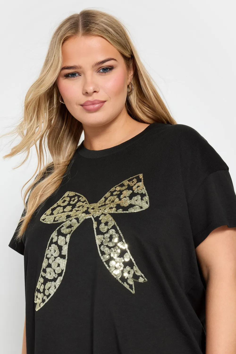 YOURS Curve Black Leopard Bow Sequin Top