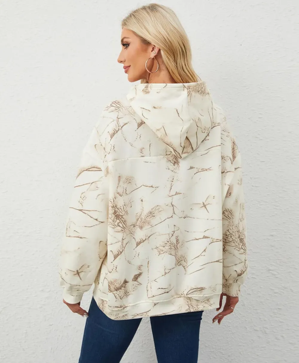 Womens Camo Hoodies Maple Leaf Print Oversized Hooded Sweatshirt Fleece Pullover Sweatshirts Long Sleeve with Pocket