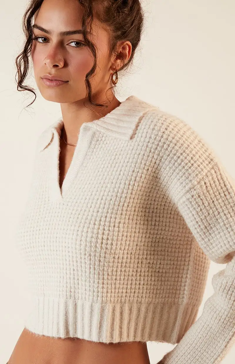 LA Hearts Gabriela Waffle Knit Collared Sweater