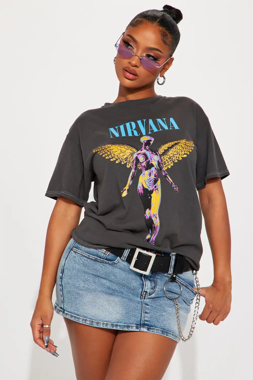 Nirvana in Utero Washed Graphic Tee - Charcoal
