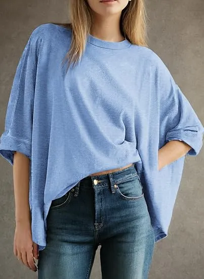 Summer Shirts 2025 Womens Solid T Shirts for Women Loose Oversized Tops Basic Tee