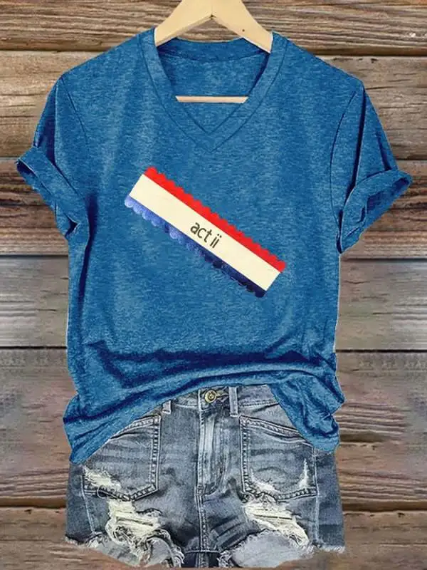 V-neck Retro Country Western Music Act ii Print T-Shirt