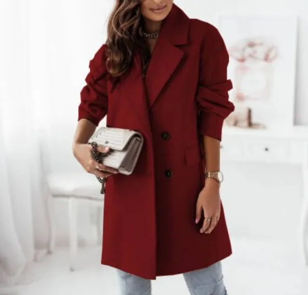 Long Sleeve Suit Collar Double Breasted Woolen Coat