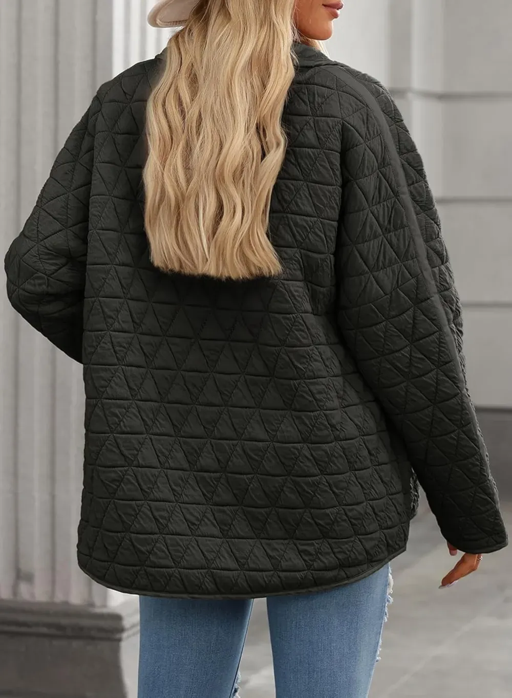 Women's Lightweight Diamond Quilted Jacket Casual Winter Open Front Button Down Puffer Coat Outwear Cardigan