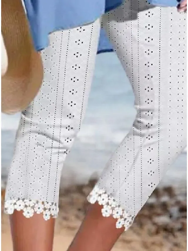 Women's Capri shorts White Fashion Casual Daily Lace Calf-Length Comfort Plain S M L XL 2XL