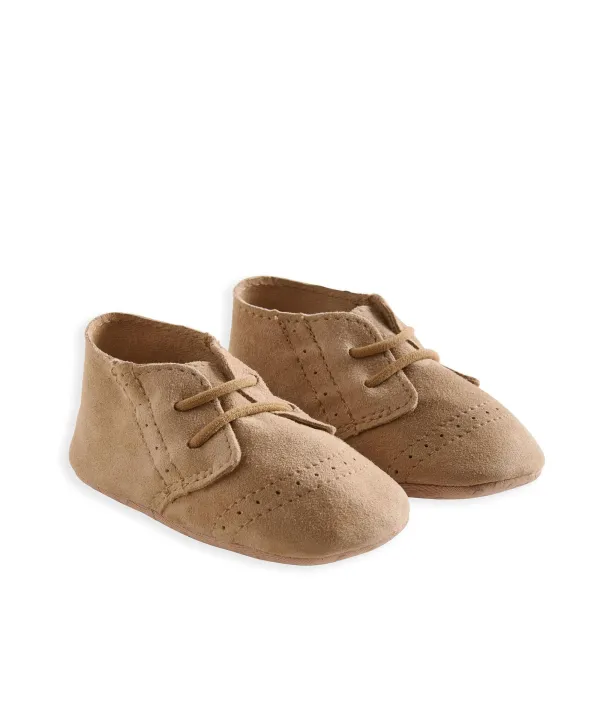 Suede Pram Shoes - Tan