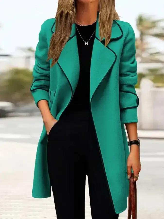 Stylish Color Contrast Woolen Trench Coat