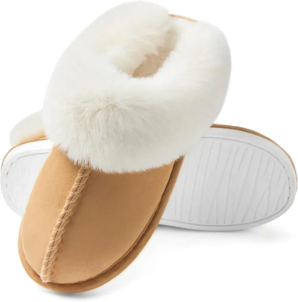 Womens Slipper with Memory Foam Fluffy Soft Warm Slip On House Slippers Anti-Skid Cozy Plush for Indoor Outdoor