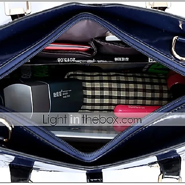 Women's Handbag Satchel Top Handle Bag Patent Leather PU Leather Office Office & Career Solid Color Crocodile Wine Black Blue